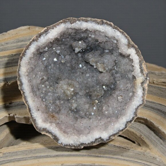 Other - Natural Quartz Crystal Geode Half Sparkling Druzy Interior 4" Diameter Display P